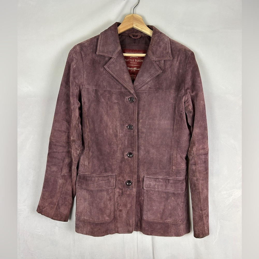 EDDIE BAUER 90s Seattle Suede Jacket Washable Mauve Women's Medium Button‎ Front